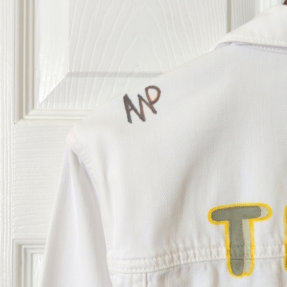 Paige Vivienne This Sh*t Is Bananas Custom Relaxed Cropped Denim Jacket White L - Picture 14 of 15